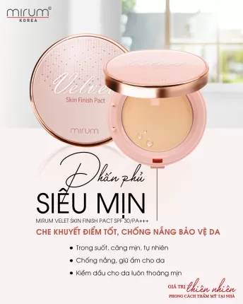 Phấn phủ siêu mịn che khuyết điểm cao, chống tia UV cho làn da mịn màng Mirum – Mirum velvet skin finish pact SPF30/PA+++